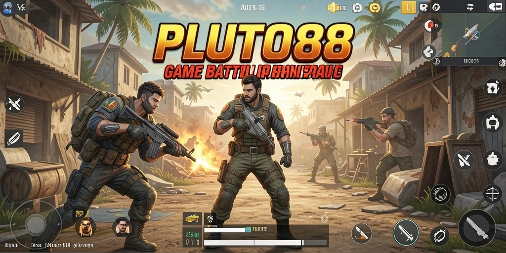 Tampilan menegangkan dari pertempuran dalam PLUTO88 yang menyajikan aksi Battle Royale.