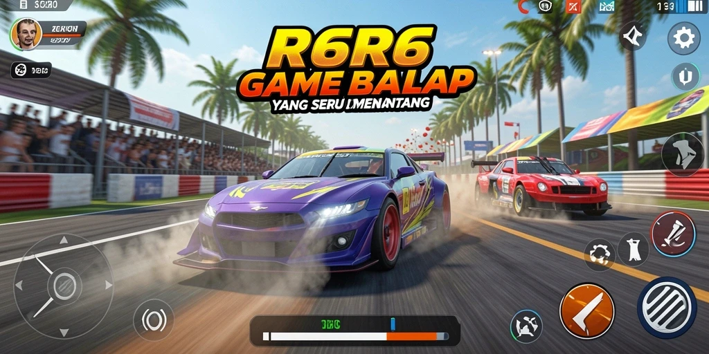 Tangkapan layar gameplay R6R6 menampilkan aksi balap yang mendebarkan.
