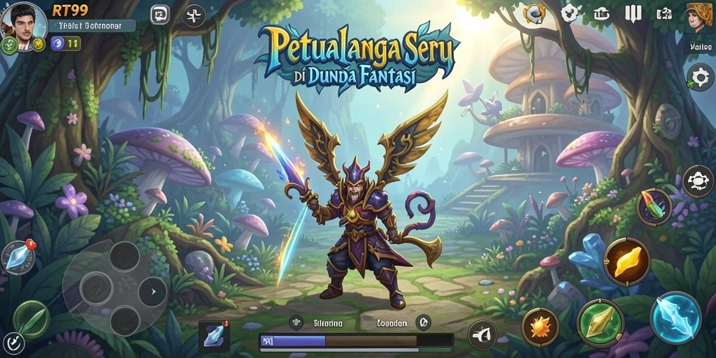 Screenshot utama RT99 menampilkan aksi petualangan yang mendebarkan.