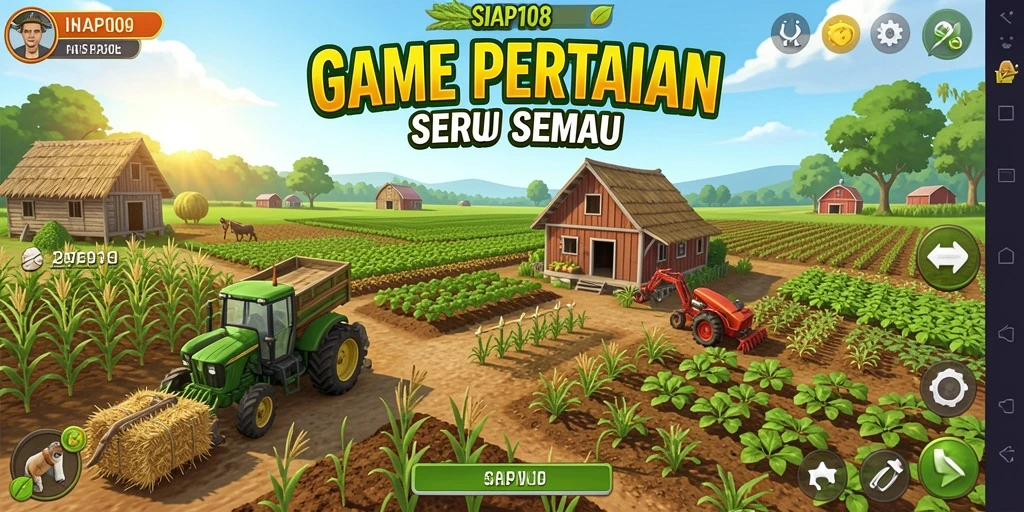 Screenshot gameplay <strong>SIAP108</strong> menunjukkan lahan pertanian yang indah dan aktif.